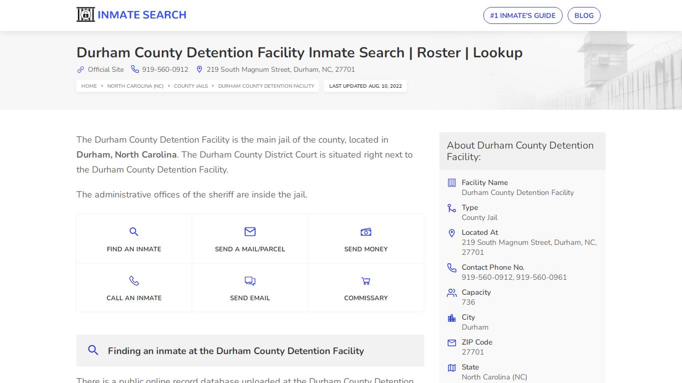 Durham County Detention Facility Inmate Search | Roster ...